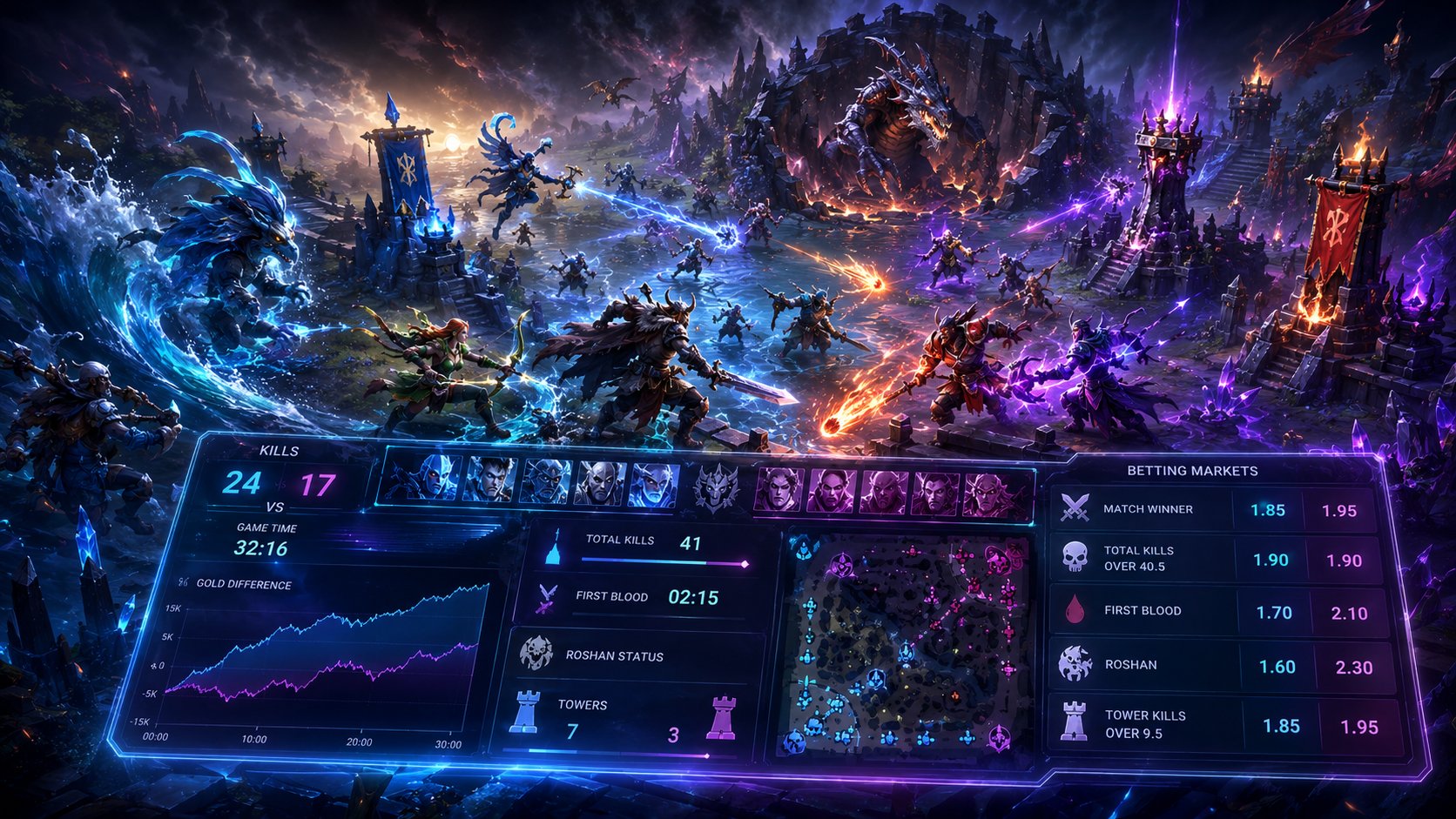 Em quais mercados você pode apostar no Dota 2 além da vitória na partida e no mapa?